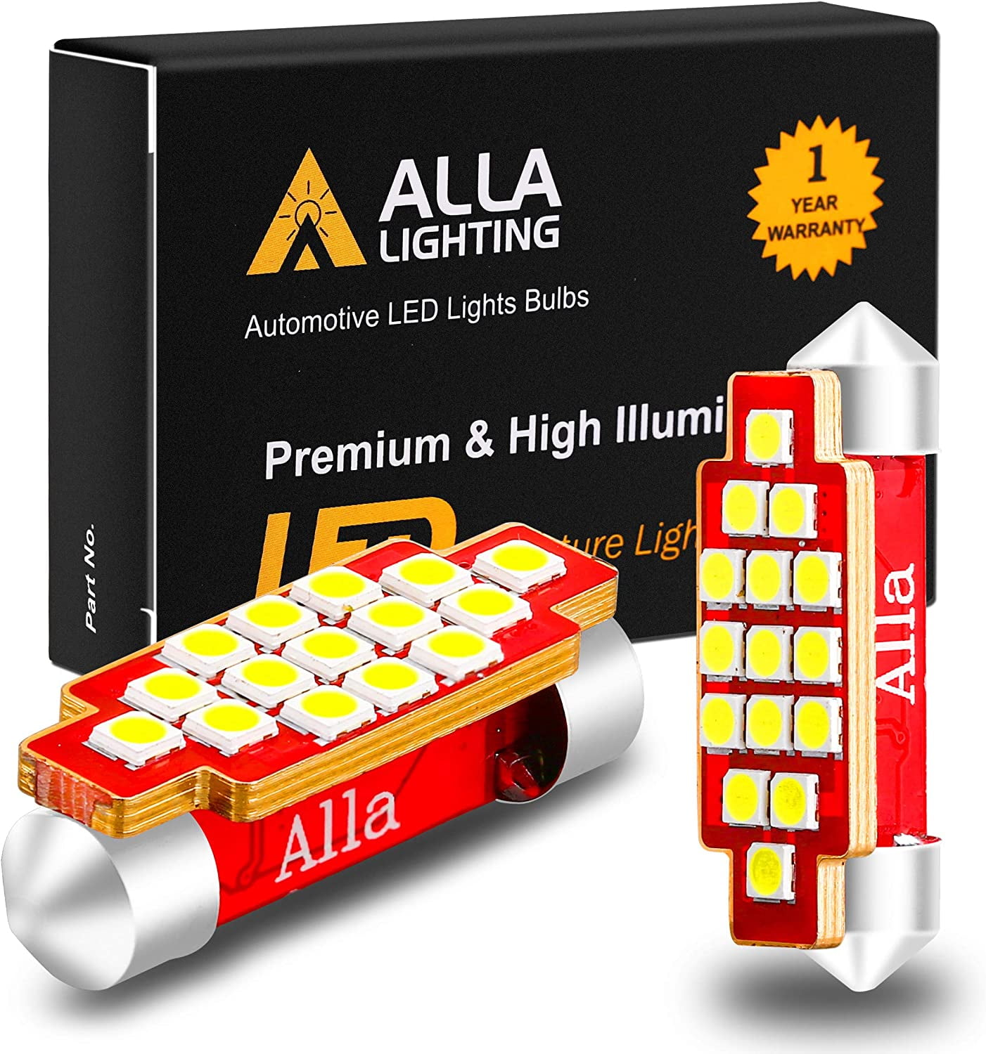 Alla Lighting CANBUS Festoon 6461 6418 LED Bulbs Bright 15 SMD 39mm