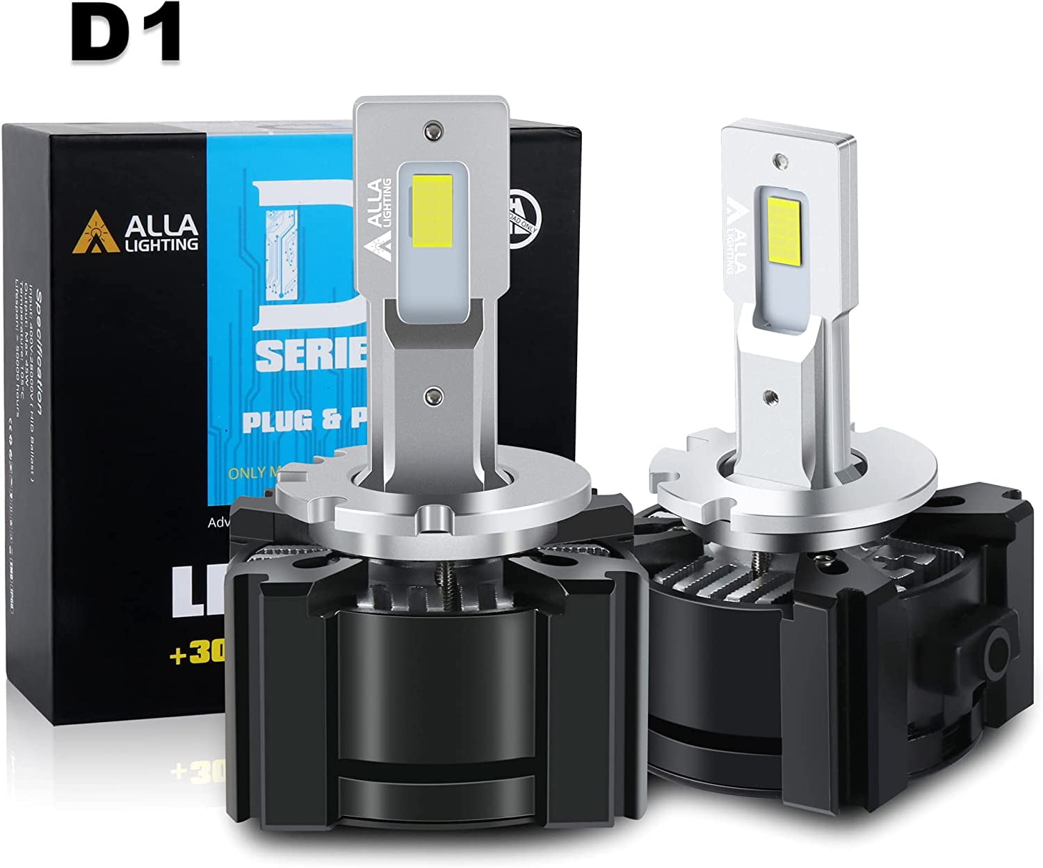 Alla Lighting CANBus D1R D1S LED Headlights Bulbs,90W 1:1 Plug-n-Play Easy  Installation Change HID Conversion Kits High Beam,Low Beam Headlamps,12000  Lumens 6000K-6500K Xenon White(D1S/D1R/D1C) 