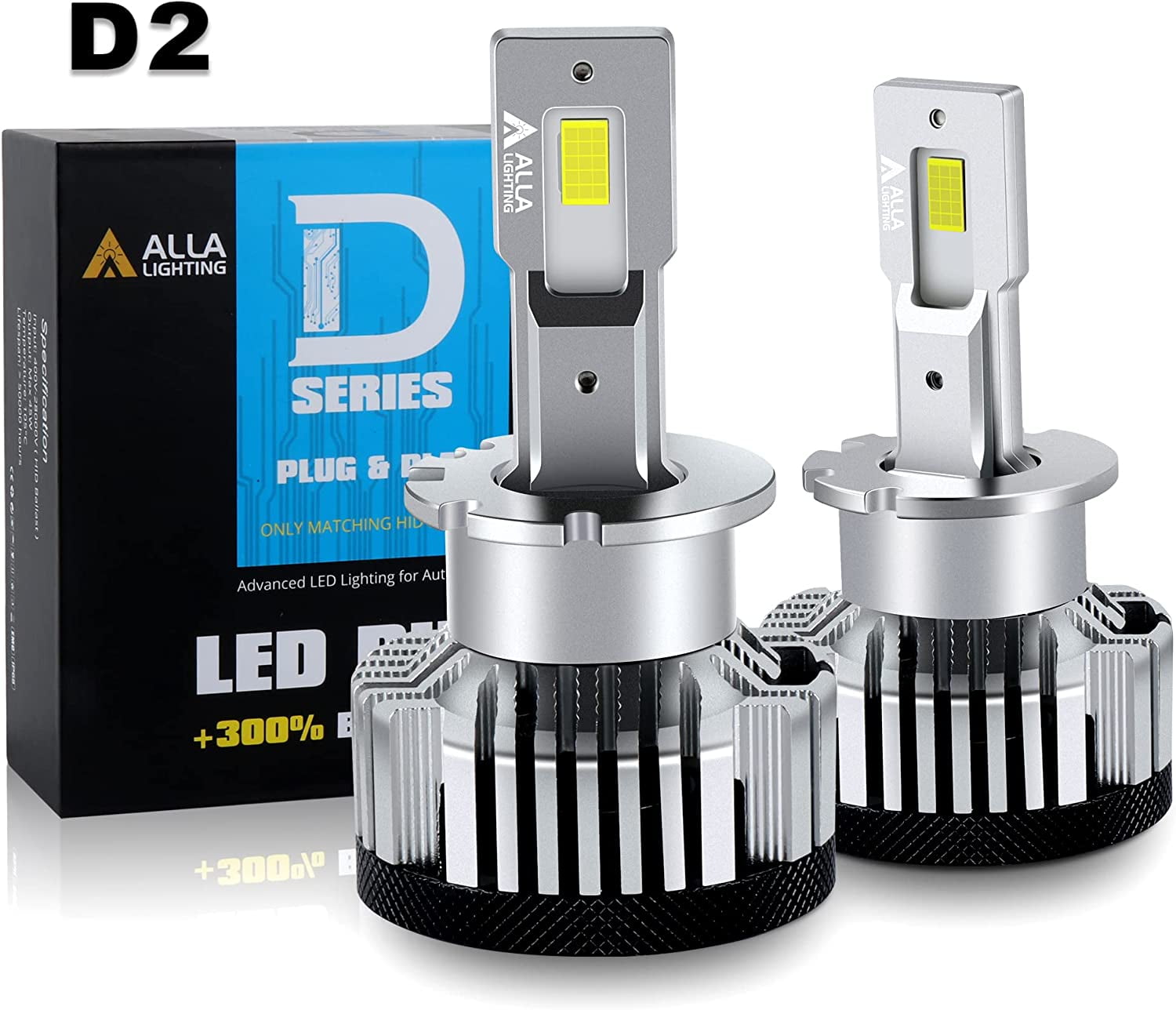 Alla Lighting CANBus D4R D4S LED Headlights Bulbs, Newest 90W 1:1 Plug-n- Play Easy Installation Change HID Conversion Kits Headlamps, 12000 Lumens  6000K-6500K Xenon White (D4S/D4R/D4C) 