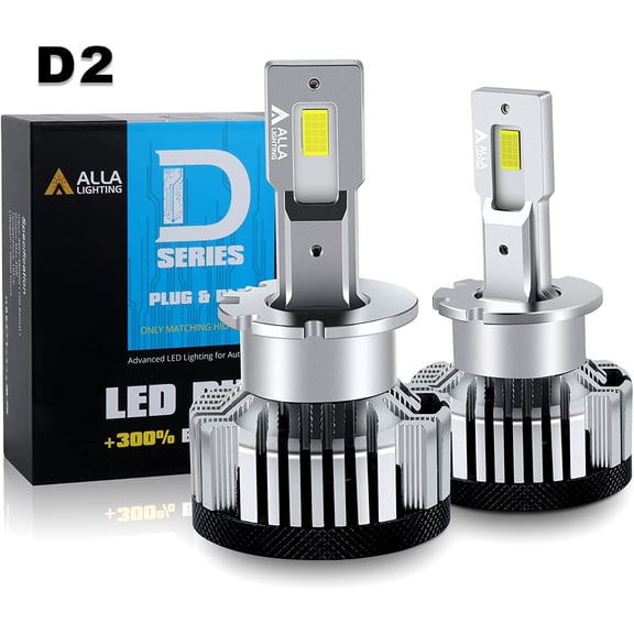Alla Lighting CANBus D2R D2S LED Headlights Bulbs, Newest 90W 1:1 Plug-n-Play Easy Installation Change HID Conversion Kits Headlamps, 12000 Lumens 6000K-6500K Xenon White (D2S/D2R/D2C)