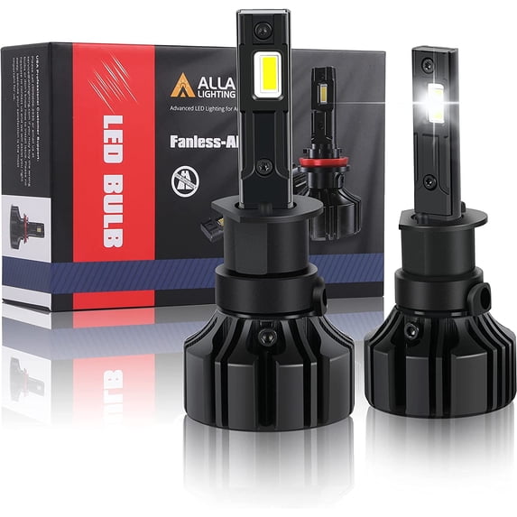 Alla Lighting Fanless Xtreme Super Bright H1 LED Headlights Bulbs High/Low Beam/Fog Lights Upgrade, 6000K Xenon White