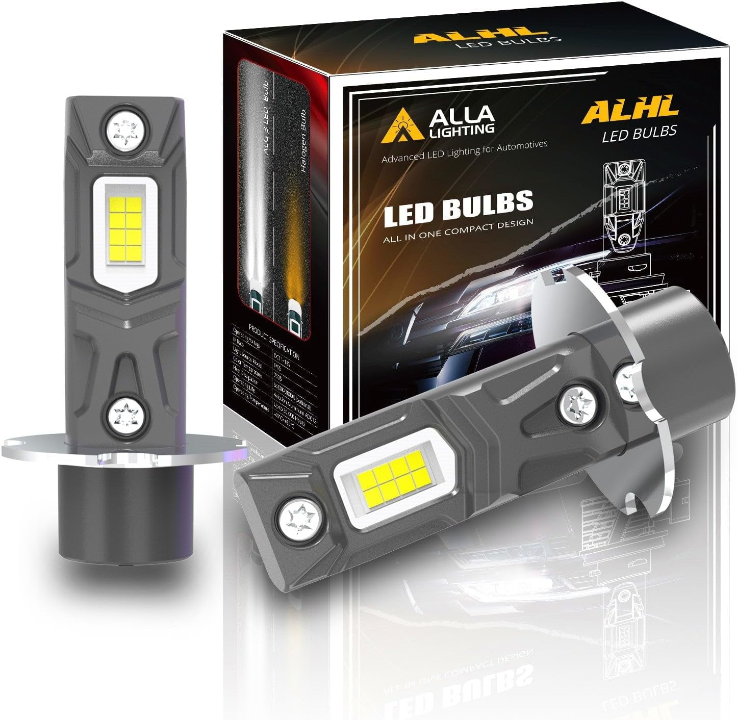 Alla Lighting H3 LED Fog Lights Bulbs, 3000K Golden Yellow, Super ...