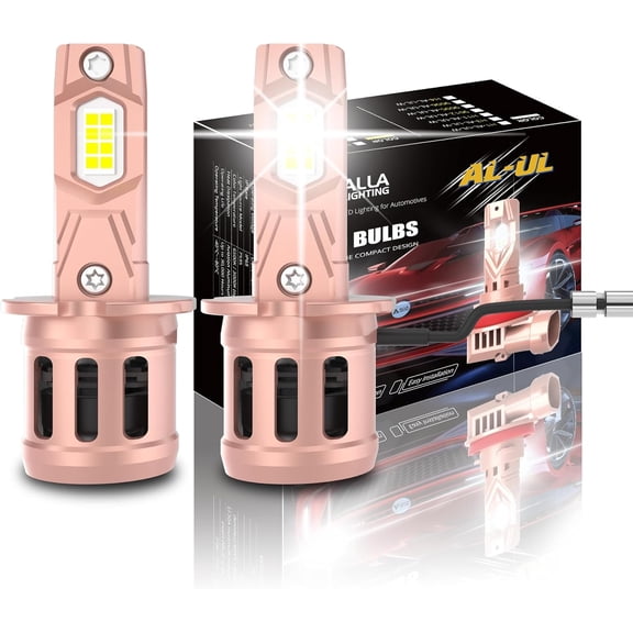Alla Lighting H3 LED Headlights Low Beam High Beam Fog Lights Bulbs, 3000K Golden Yellow, Super Bright CSP-7035 LEDs Replacement