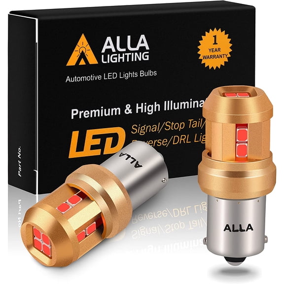 Alla Lighting Miniature 12V Ba15S Base 7506 1156 LED Bulbs, Pure Red, Super Bright Rear Turn Signal Lights, Brake Lights, Tail Lights Upgrade 3497 1141 1073