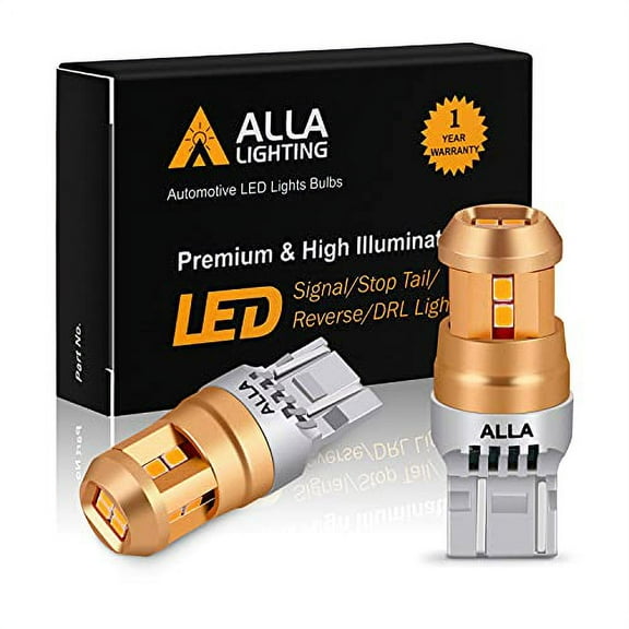 Alla Lighting Miniature 12V T20 Wedge 7440/7443/7444NA LED Bulbs, Amber Yellow Turn Signal Lights SMD Replacement Super Bright Blinker, Side Marker Lamps Upgrade