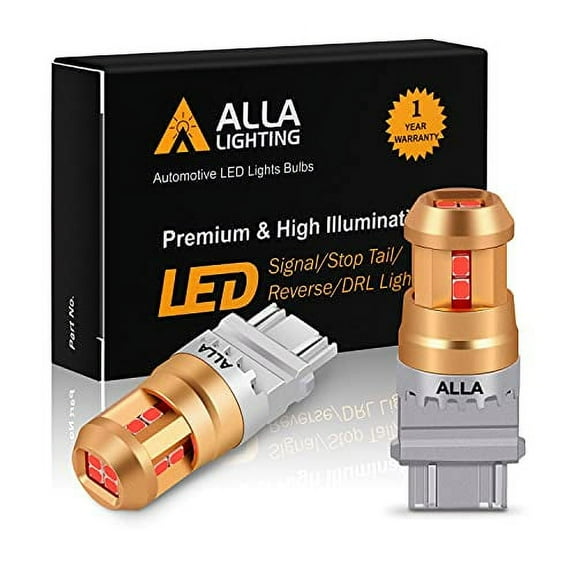 Alla Lighting Miniature 12V T25 Wedge 3156 3157 Red LED Turn Signal Lights, Brake Lights Tail Lights SMD Replacement for Motorcycles, Cars, Trucks