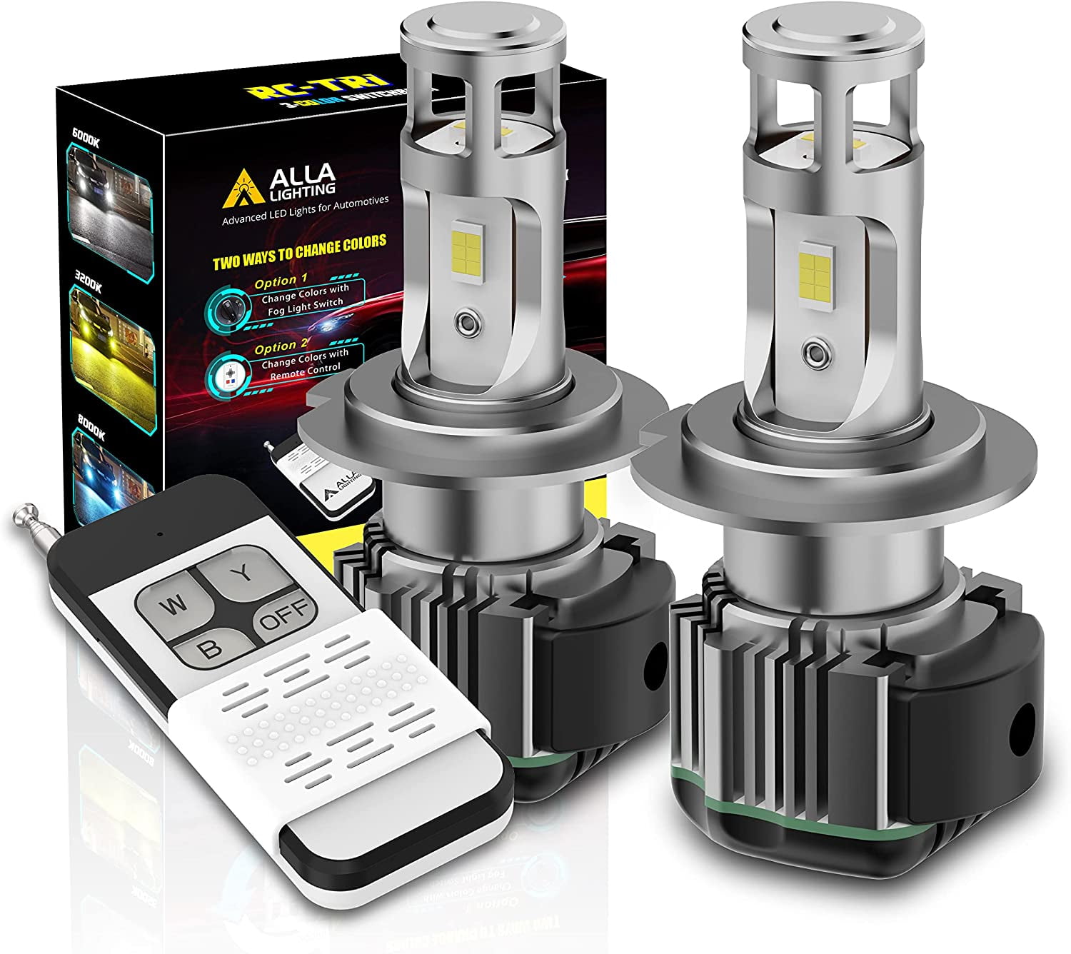 Alla Lighting Newest H7 LED Switchback Fog Lights, DRL Bulbs w/Remote ...