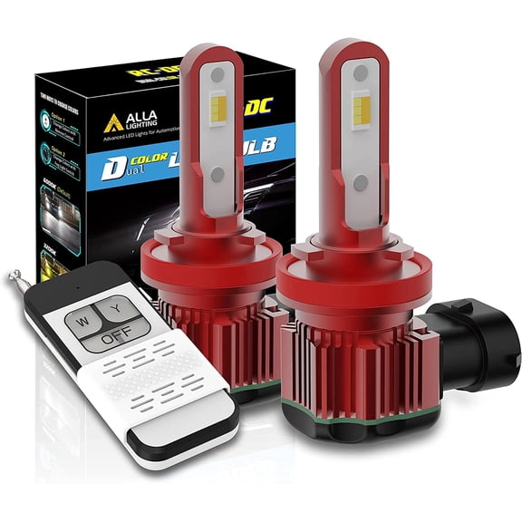 Alla Lighting Newest H8 H11 H16 LED Switchback Fog Lights, DRL Bulbs w/Remote Control, 6000K White/3000K Yellow Dual Color Easy Switch, Xtreme Super Bright