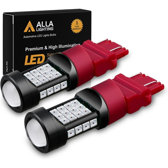 Alla Lighting Pure Red 3057 3056 T25 3157 3156 LED Bulb, Turn Signal, Brake Stop Tail Lights Bulb Lamps Replacement, 1000 Lumens 3030 36-SMD Extremely Super Bright