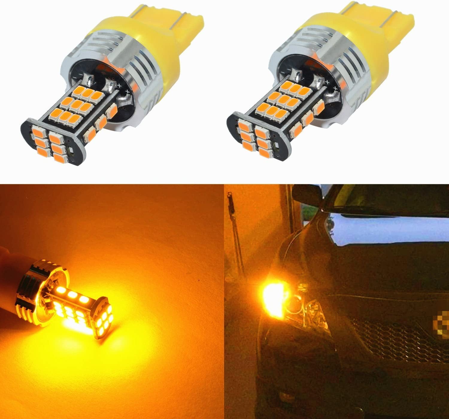 AUXLIGHT 7440 7441 7443 7444 T20 992 W21W LED Bulbs Amber Yellow, Ultra  Bright 57-SMD LED Replacement for Blinker Lights, Turn Signal/Parking or