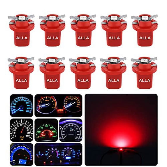 Alla Lighting Super Bright B8.5D 2721MF 17035 BP17035 2351MFX6 LED Bulbs, Red Instrument Panel Lights 3030 SMD Dashboard Lights, Gauge Cluster Lights, Speedometer Lights, Indicator Lights
