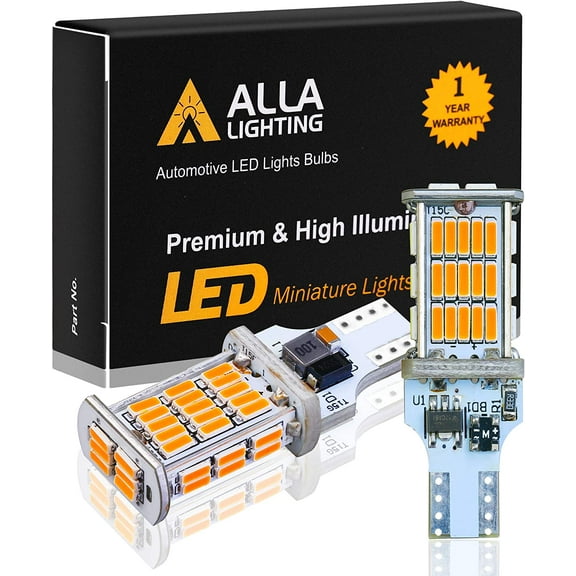 Alla Lighting T15 Base 912 921 LED Bulbs, Amber Yellow Turn Signal Lights, Trunk Light Cargo Lights, Marker Lights 921Y W16W 922 906 912K 12V Upgrade for Cars, Trucks