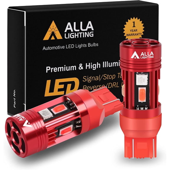 Alla Lighting T20 Base 7440 7443 CANBUS LED Bulbs Red Turn Signal Lights, Plug-n-Play 7441 7440LL 7443LL CAN Bus Error Free 12V, No-Hyper-flash