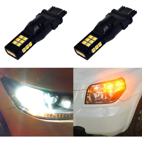 Alla Lighting T25 3157 LED Switchback Bulbs Dual Color White/Amber Turn Signal Lights 3457NA 4157NA 3157A 3757NAK 4057 Extremely Super Bright 3035-SMD 12V Replacement