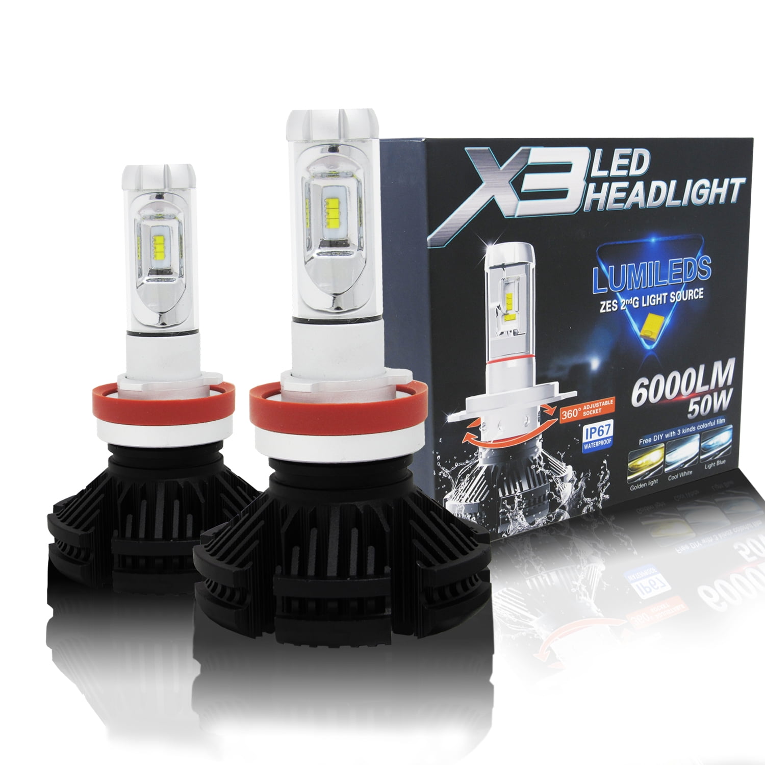 Alla Lighting Xtreme Super Bright LED H8 H9 H11 Headlights  Bulbs UM 6000lm 6000K - 6500K Xenon White Conversion Kits Replacement