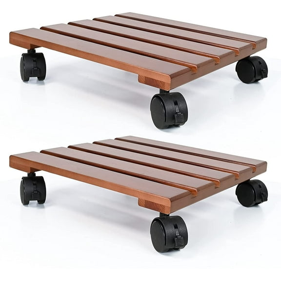 ALLADINBOX Plant Caddy Wooden Heavy Duty 4 Wheels/Stand with Lockable Caster Square Shape Dolly Indoor/Outdoor Holds Up 150 Lbs, Brown, 2 Set(12 in)