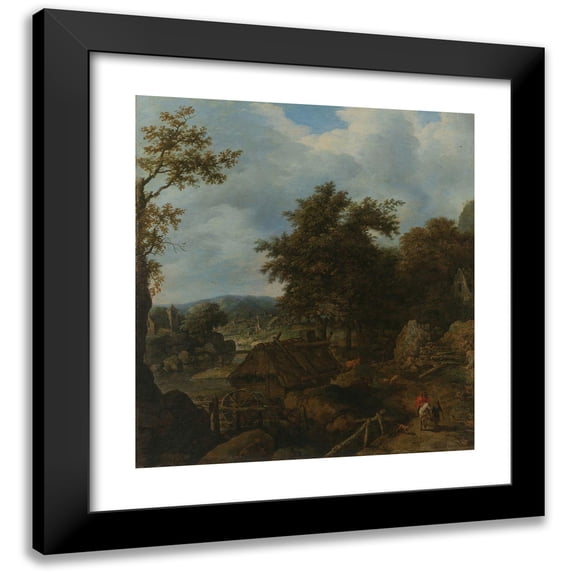 Allaert van Everdingen 12x13 Black Modern Framed Museum Art Print Titled - Swedish Landscape with a Water Mill (1655)