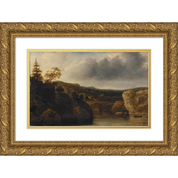 Allaert van Everdingen 18x13 Gold Ornate Wood Frame and Double Matted Museum Art Print Titled - Shore with Steep Cliffs (1648)