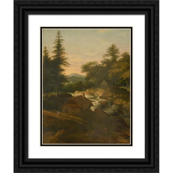Allaert van Everdingen 19x24 Black Ornate Framed Double Matted Museum Art Print Titled: River Landscape with Cottage