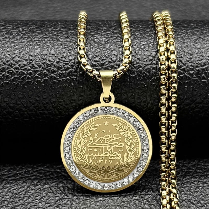 Allah Muslim Islam Quran Medal Necklace for Women Men Rhinestone