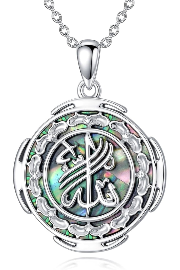 Allah Sri Yantra Flower of Life Necklace 925 Sterling Silver Abalone Allah Yantra Sacred Geometry Jewelry Anniversary Birthday Christmas Gifts for Women Wife Daughter