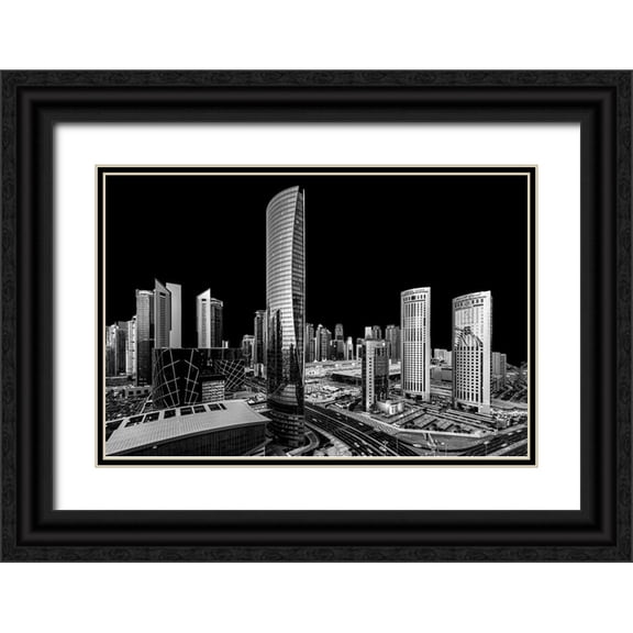 Allam, Abdelkader 24x17 Black Ornate Wood Framed with Double Matting Museum Art Print Titled - City Absolute Black