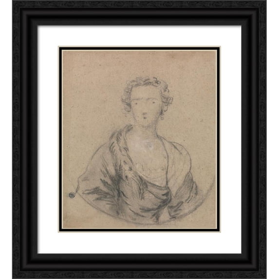 Allan Ramsay 12x14 Black Ornate Wood Framed Double Matted Museum Art Print Titled: Study for a Portrait of a Woman.