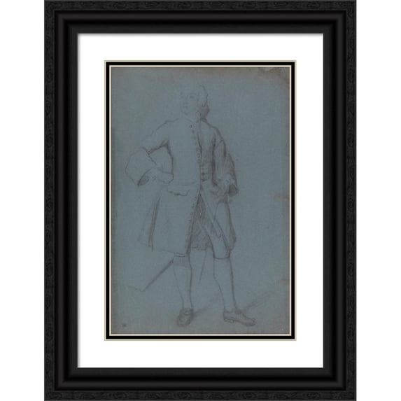 Allan Ramsay 17x24 Black Ornate Framed Double Matted Museum Art Print Titled: Man Standing Holding a Staff in His Left Hand, Full Length