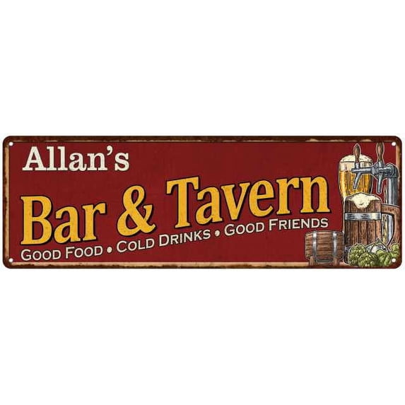 Allan's Bar and Tavern Red Chic Sign Man Cave Decor Gift 8x24 108240002119