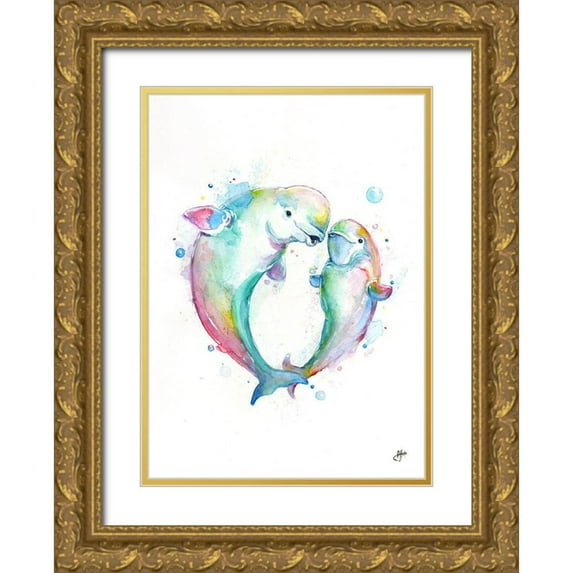Allante, Marc 24x32 Gold Ornate Wood Framed with Double Matting Museum Art Print Titled - Bubbly Belugas