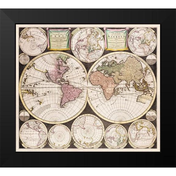 Allard, Carel 13x12 Black Modern Framed Museum Art Print Titled - Flat earth globe commonly called the whole world 1696