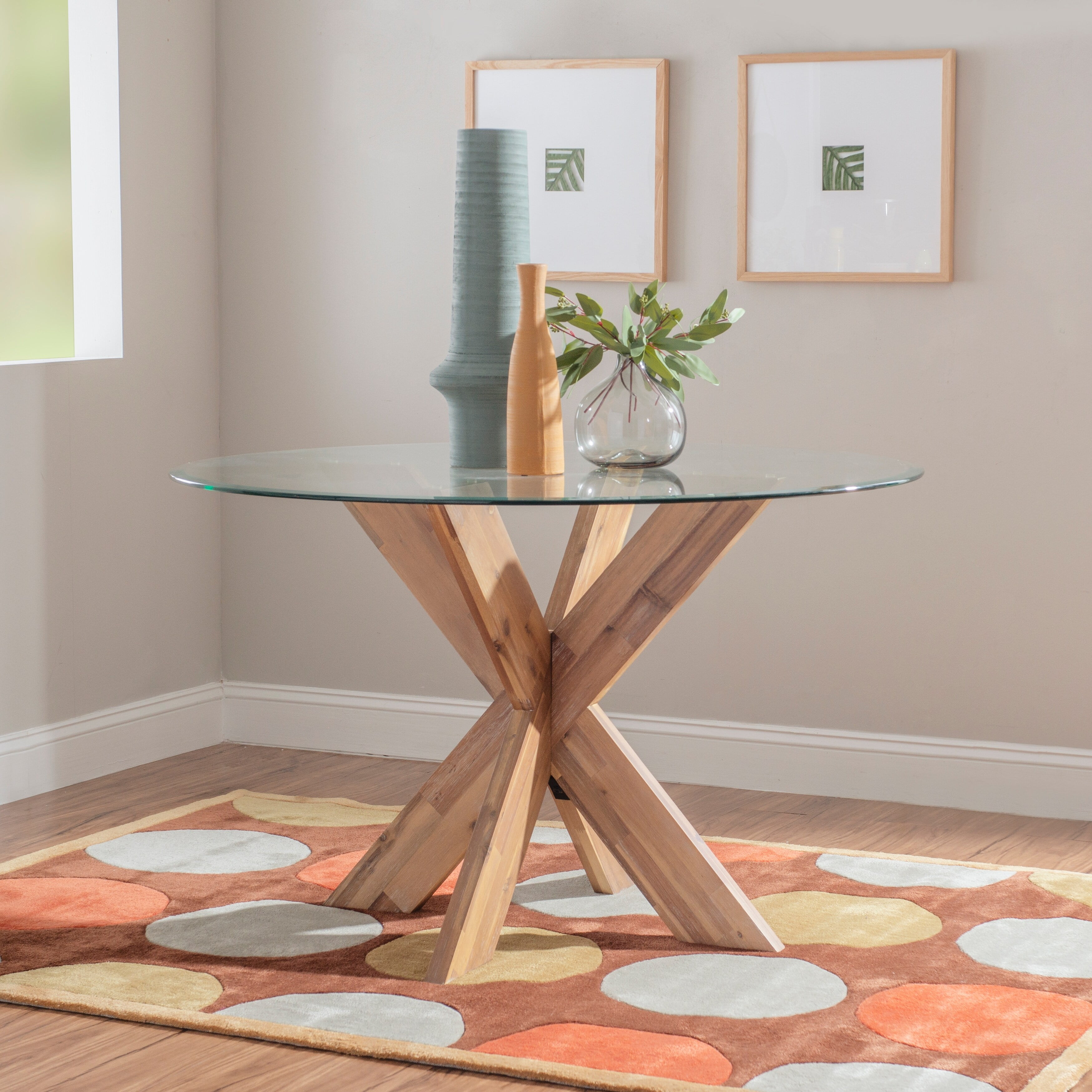 Allard X-base Round Glass Dining Table Natural Stained - Walmart.com