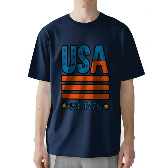 AllAreN Funny 4th of July Shirts USA Est 1776 Mens 4th of July Shirt Short Sleeve Graphic Tee for BBQ Parties and Fireworks Night