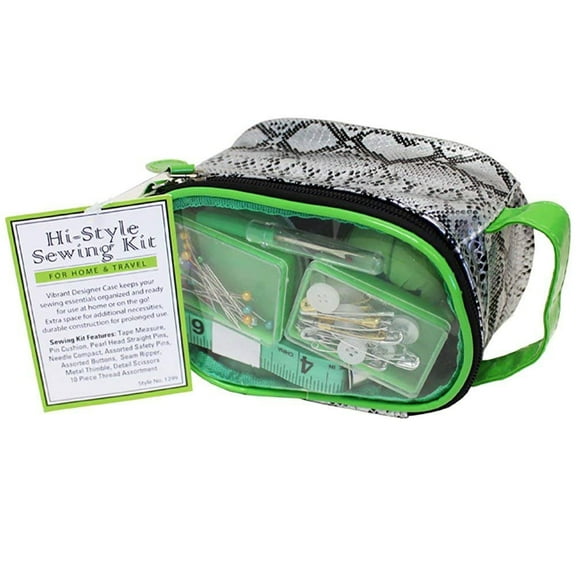 Allary 1299 Hi-Style Sewing Kit for Home and Travel with snakeskin patterned zipper case Single Hi-Style Sewing Kit