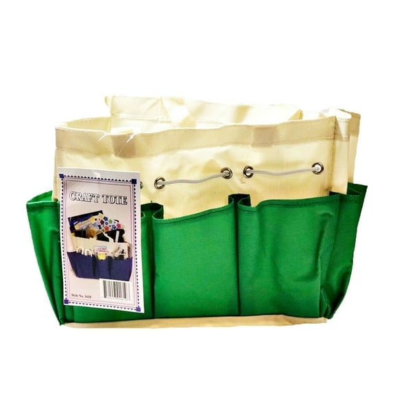 Allary #1610 Canvas Craft Caddy Organizer Project Tote 9.5"x5"x8.5", Green