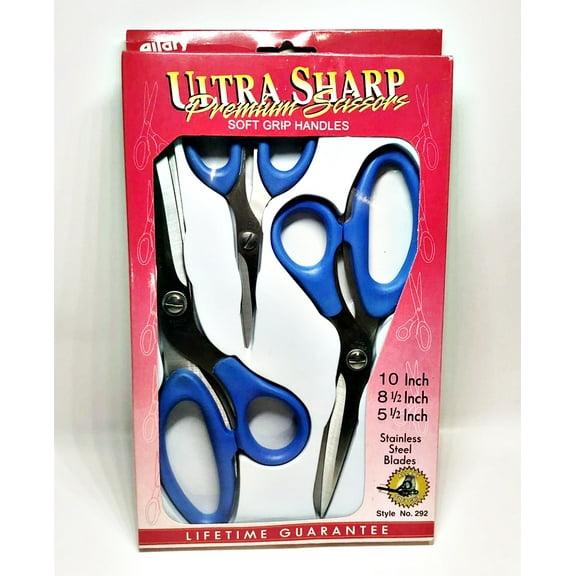 Allary #292 3 Pcs of Ultra Sharp Premium Scissors Soft Grip Handles, Blue