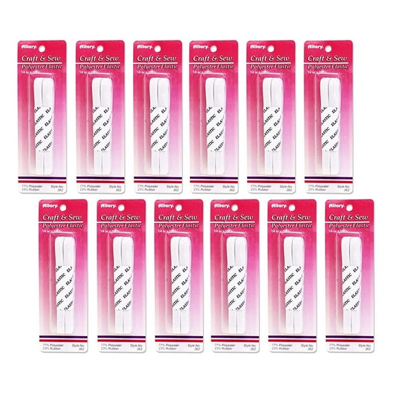 Allary 362 1/4"x108" Polyester Elastic - Multipacks Set of 12 packs of elastic