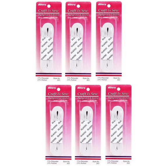 Allary 363 - 3/8"x72" Polyester Elastic - Multipacks Set of 6 packs of elastic