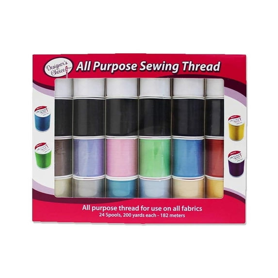 Allary 4857-GB Designers Choice All Purpose Polyester Sewing Thread Spools 200 Yards Each - Multicolored in Box - Multipack Bundles Set of 24 Spools