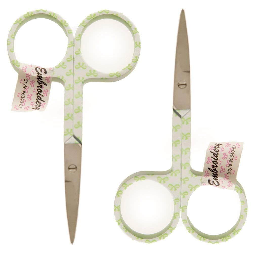 Allary 6340-67-GrnRbn Ultra Fine 3-1/2" Embroidery Scissors - Green Ribbon 2pk