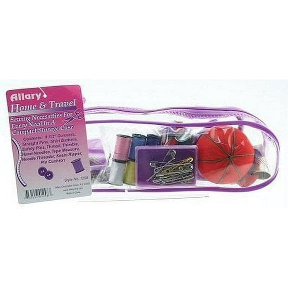 Allary Corporation 1298 Travel Sewing Kit Purple -Clear Case with 8 Inch Scissors -Pack Of 6
