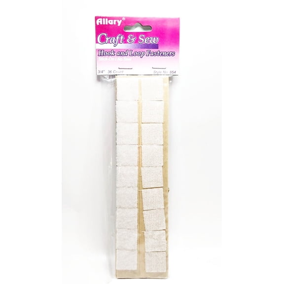 Allary Craft & Sew #854 Stick-On No Sew Hook & Loop Fasteners, 3/4", 36 Ct Wht