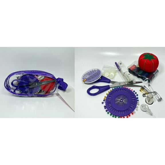 Allary Deluxe Sewing Kit in Zipper Pouch, Purple