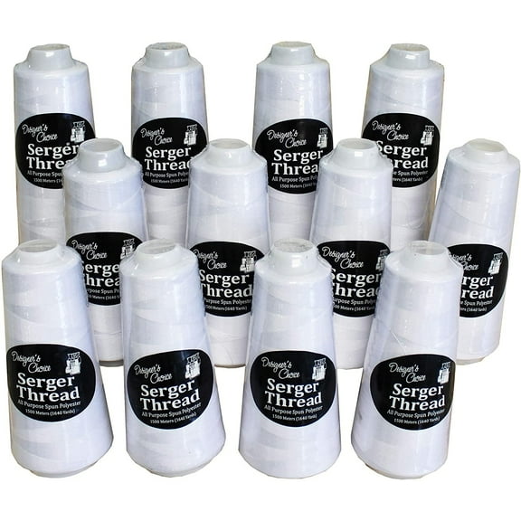 Allary Designer's Choice White Serger Thread 1500 Meters 12 Pack