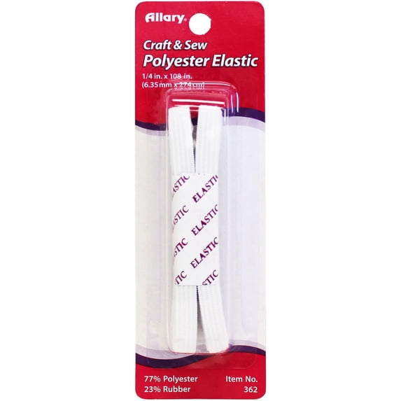 Allary Polyester Elastic .25"X3yd-White