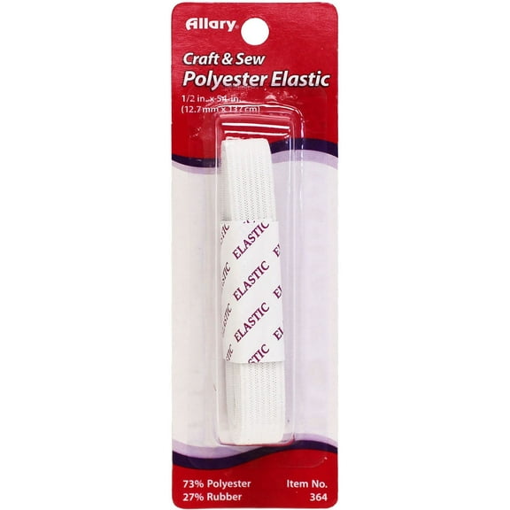 Allary Polyester Elastic .5"X1.5yd-White