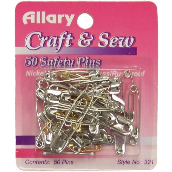 Allary Safety Pins 50/Pkg-Brass & Nickel Plated, Assorted Sizes