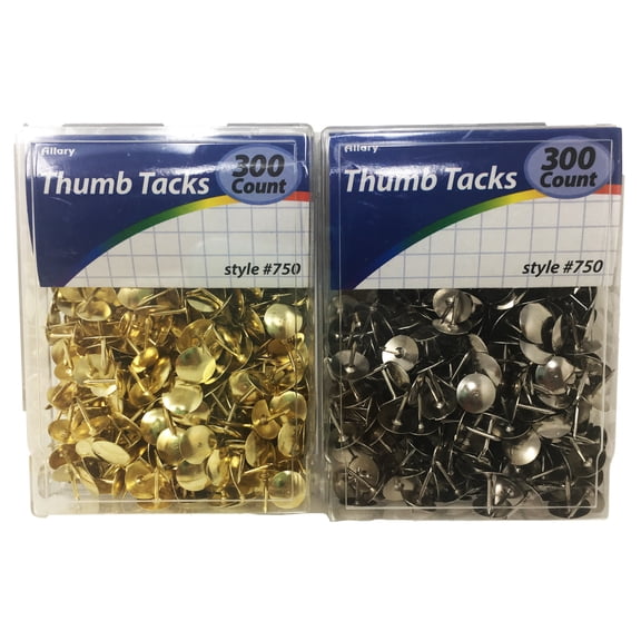 Allary Thumb Tacks Silver/Gold, 300ct pack pack of 2