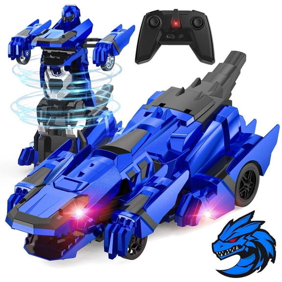 Allaugh 2.4Ghz Remote Control Car Robot Dinosaur Transform RC Cars with 360 °Rotation One Button Deformation Car Toy Gifts for Boys Age 4-7 8-12
