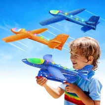 Allaugh 2 Pack 17.5" Airplane Launcher Toys, 2 Flight Modes LED Foam Glider Catapult Plane, Outdoor Sport Flying Toy for Kids Boys Girls 4-12 Y